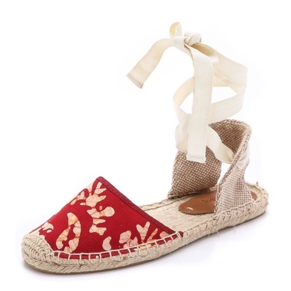 Wren x Soludos Batik Leaves Espadrille Sandals From Red & Cream Sz 9 Preppy Boho - Picture 2 of 12